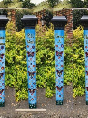 Butterfly Garden Peace Pole Hand Painted w/ Solar Light Cap